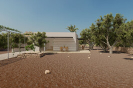rendering spazio esterno di dependance masseria pugliese stile minimale