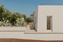 rendering spazio esterno di dependance masseria pugliese